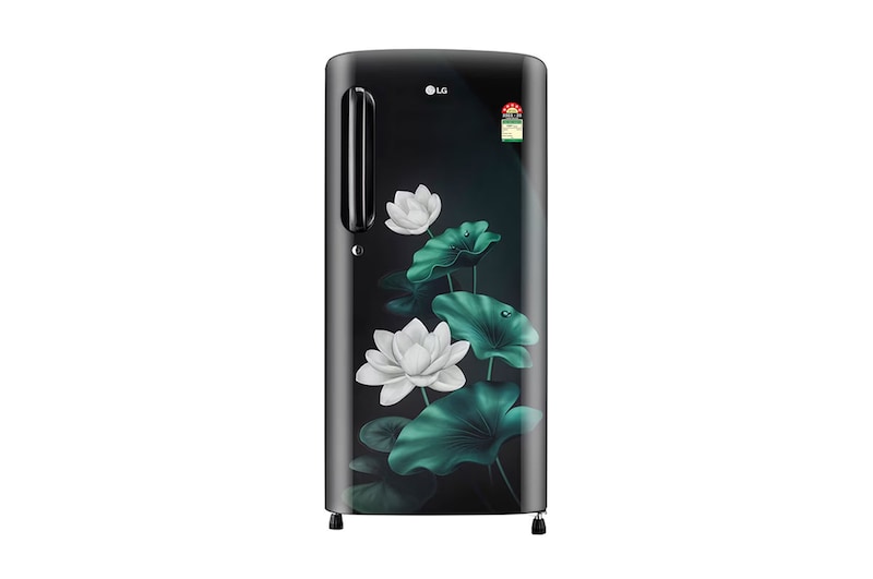 Front view of LG 185L Single Door Refrigerator, MOIST ‘N' FRESH, Toughened Glass Shelves, Blue Euphoria, 5 Star GL-B201AELU
