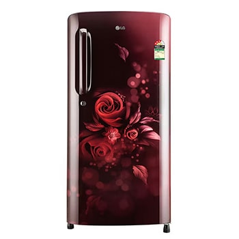 Front view of LG 185L Single Door Refrigerator, Anti-Bacterial Gasket, Toughened Glass Shelves, Scarlet Euphoria, 3 Star GL-B201ASED