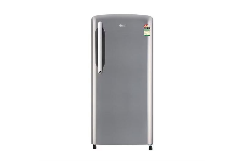 Front view of LG 201L, 3 Star, Shiny Steel Finish, Direct Cool Single Door Refrigerator GL-B211HPZD