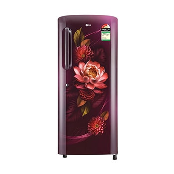 Front view of LG 224L Direct Cool Single Door Refrigerator, Reciprocating Compressor, Moist 'N' Fresh, Red Water Lily, 3 Star GL-B241ARWD