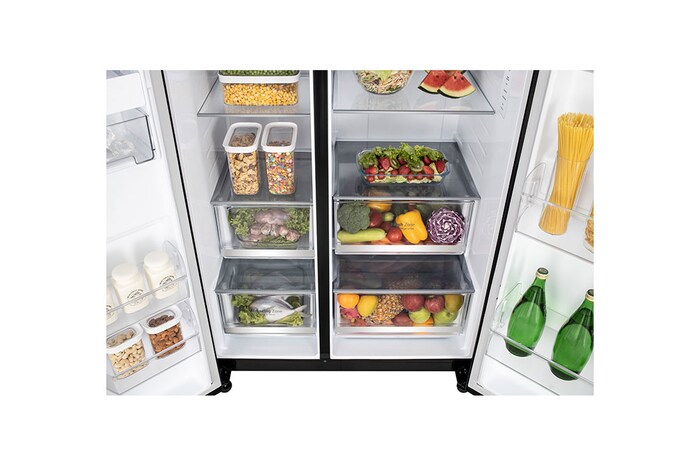 LG 650L Side by Side Refrigerator, Wi-Fi Convertible, DoorCooling+™, Black Mirror Finish, 3 Star, GL-B257DBM3