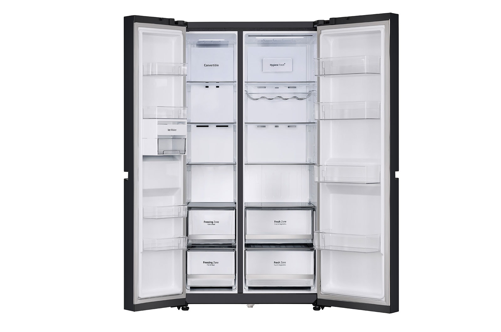 LG 650L Side by Side Refrigerator with Hygiene Fresh+™, DoorCooling+™, Smart Diagnosis™, Black Mirror Finish, 3-Star, GL-B257DBM3