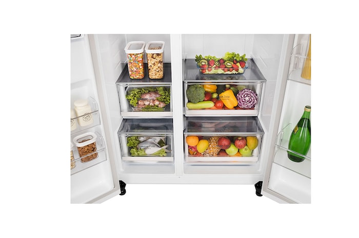 LG 650L Side by Side Refrigerator, Wi-Fi Convertible, DoorCooling+™, Premium Glass Door, Linen White Finish, 3 Star, GL-B257DLW3