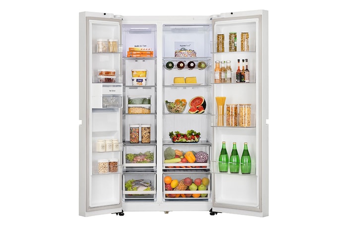 LG 650L Side by Side Refrigerator, Wi-Fi Convertible, DoorCooling+™, Premium Glass Door, Linen White Finish, 3 Star, GL-B257DLW3