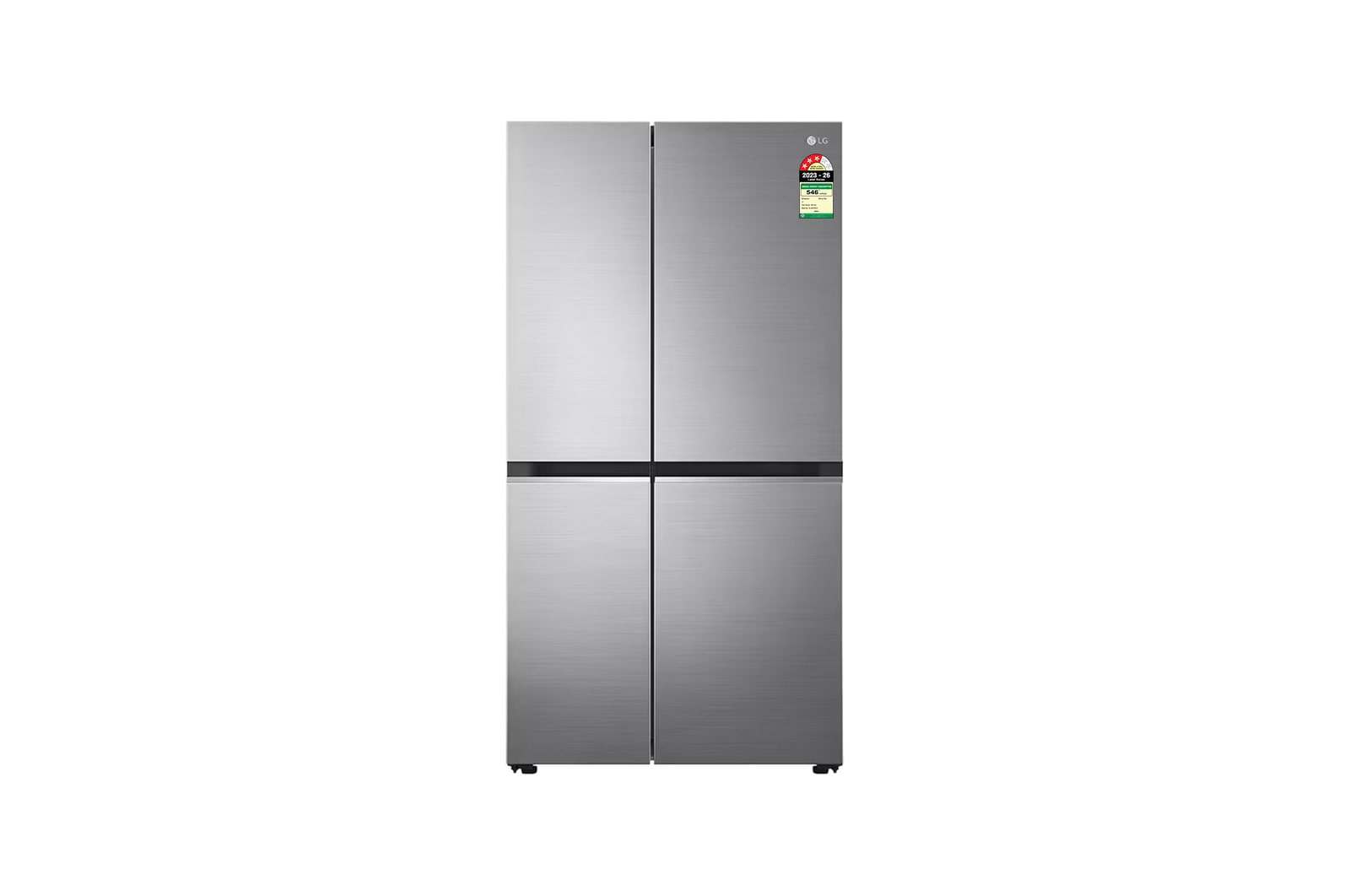 Front view of LG 650L Side-By-Side Refrigerator, Wi-Fi Convertible, DoorCooling+™, Shiny Steel Finish, 3 Star GL-B257EPZ3