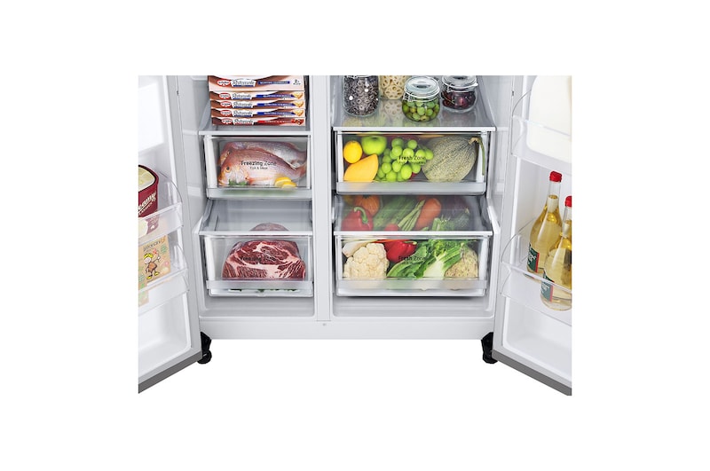 LG 650L Side-By-Side Refrigerator, Wi-Fi Convertible, DoorCooling+™, Shiny Steel Finish, 3 Star, GL-B257EPZ3