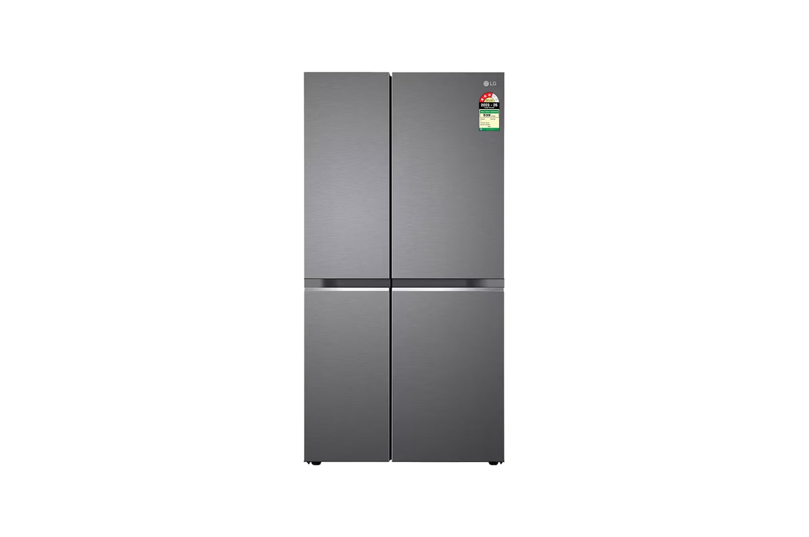 Front view of LG 655L Side-by-Side Refrigerator, Smart Inverter Compressor, Multi Air Flow, Smart Diagnosis™, Dazzle Steel, 3 Star GL-B257HDSY