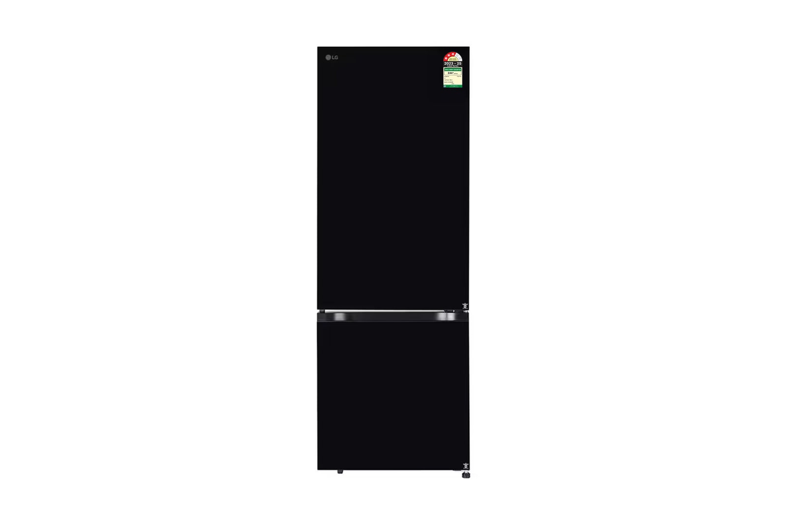Front view of LG 340L Bottom Freezer Refrigerator, Door Cooling+, Wi-Fi Convertible, Metal Fresh, Black Mirror, 3 Star GL-B382EBMX