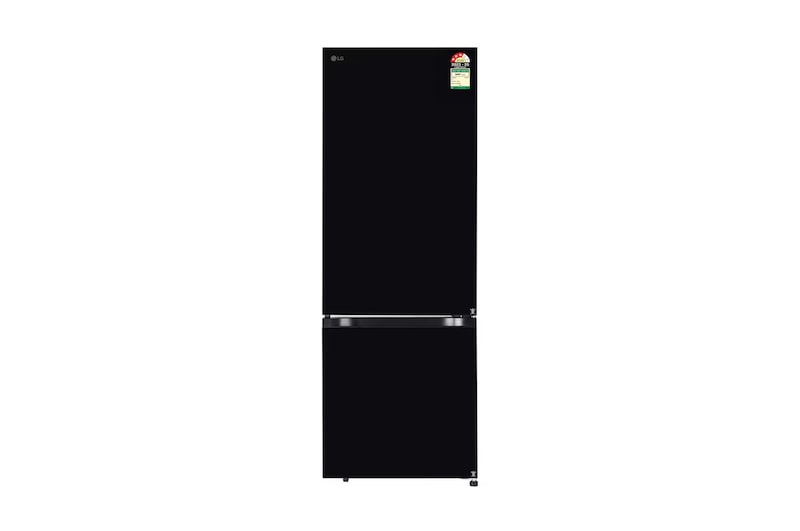 Front view of LG 340L Bottom Freezer Refrigerator, Door Cooling+, Wi-Fi Convertible, Metal Fresh, Black Mirror, 3 Star GL-B382EBMX
