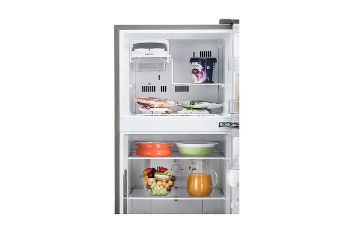 LG 291L Double Door Refrigerator, Smart Inverter Compressor, Base Stand Drawer, Shiny Steel Finish, 2 Star, GL-C322KPZY