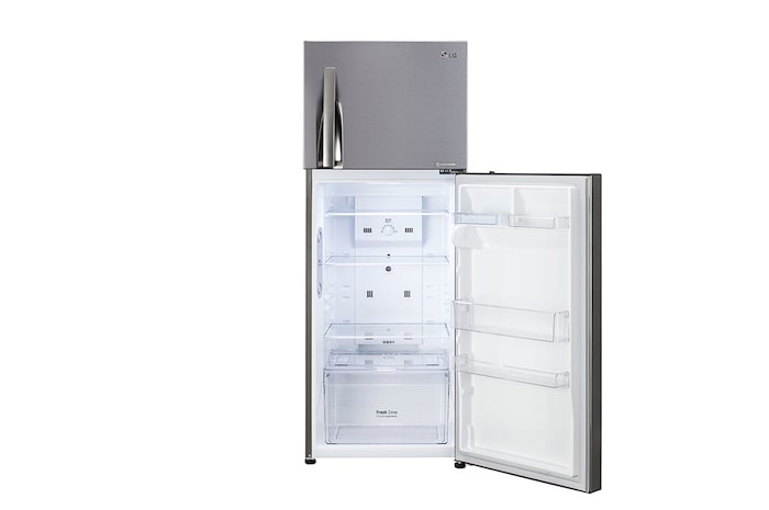 LG 291L Double Door Refrigerator, Smart Inverter Compressor, Base Stand Drawer, Shiny Steel Finish, 2 Star, GL-C322KPZY