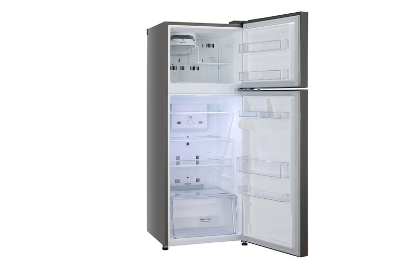 LG 291L Double Door Refrigerator, Smart Inverter Compressor, Base Stand Drawer, Shiny Steel Finish, 2 Star, GL-C322KPZY