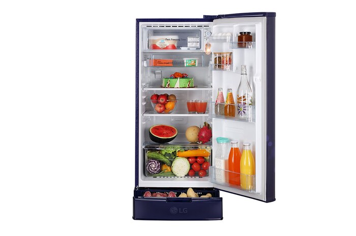 LG 185L, 3 Star, With Base Stand Drawer, Blue Euphoria Finish, Direct Cool Single Door Refrigerator, GL-D199OBED