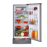 LG 185L, 4 Star, Smart Inverter Compressor, Smart Connect, With Base Stand Drawer, Shiny Steel Finish, Direct Cool Single Door Refrigerator, GL-D199OPZY