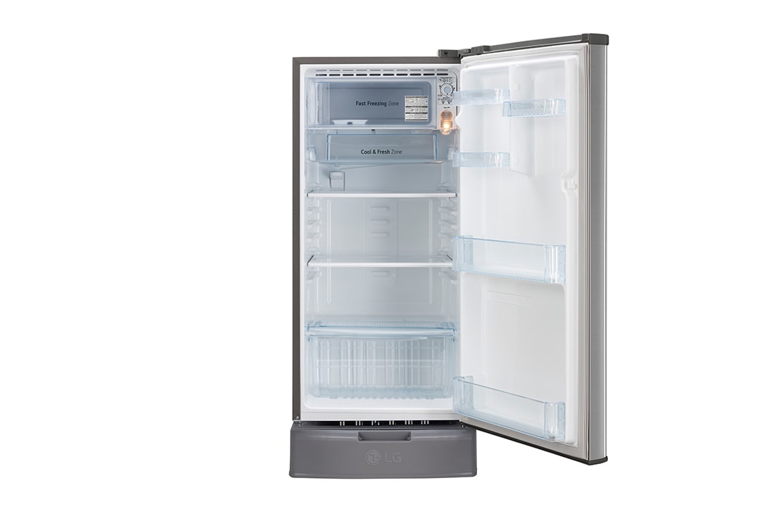 LG 185L, 4 Star, Smart Inverter Compressor, Smart Connect, With Base Stand Drawer, Shiny Steel Finish, Direct Cool Single Door Refrigerator, GL-D199OPZY