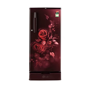Front view of LG 185L Single Door Refrigerator, Smart Inverter Compressor, Base Stand Drawer, Scarlet Euphoria Finish, 4 Star GL-D199OSEY