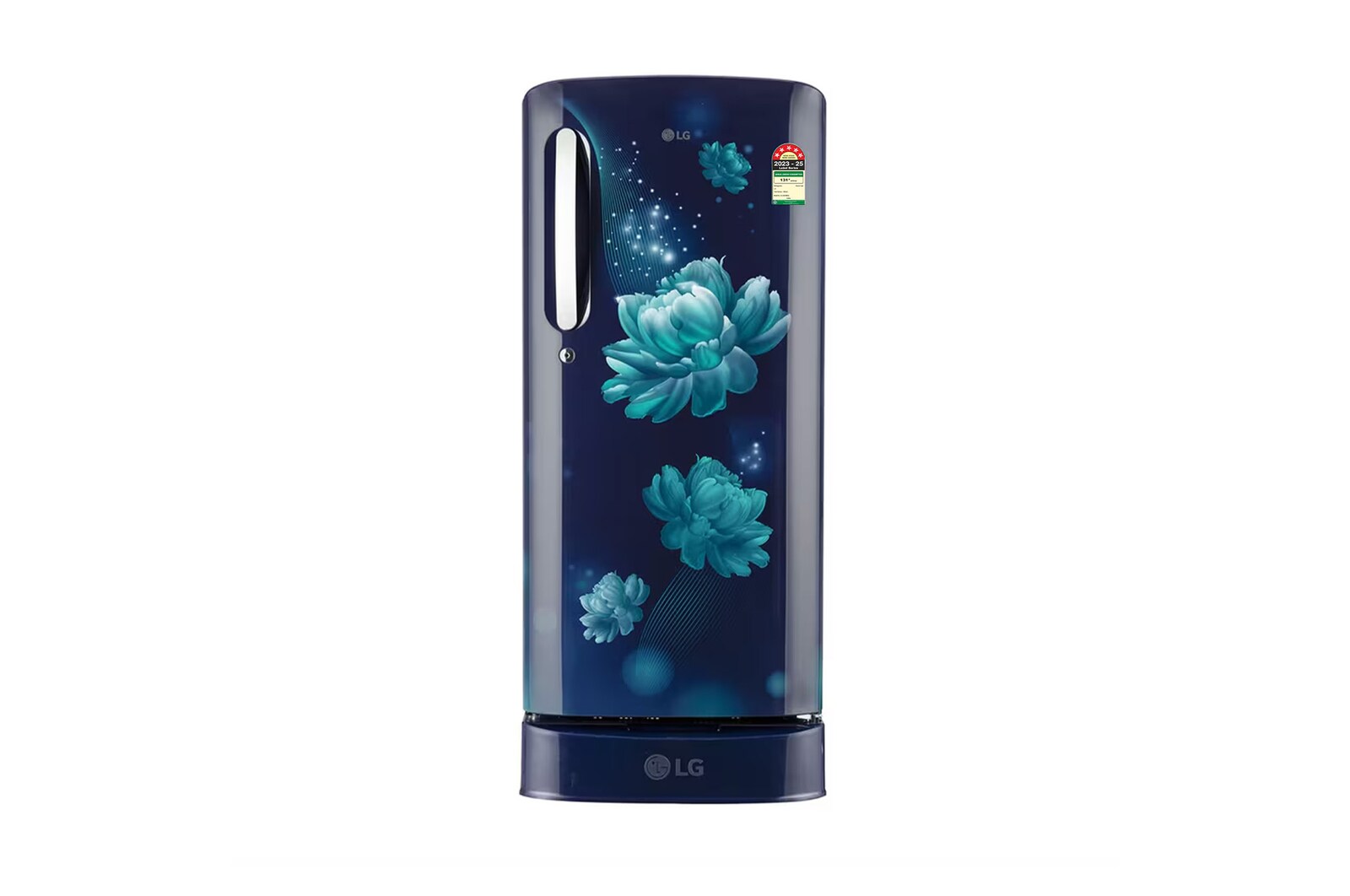 Front view of LG 185L Single Door Refrigerator with Base Stand Drawer, Smart Inverter Compressor, Smart Connect, Blue Charm, 5 Star GL-D201ABCU