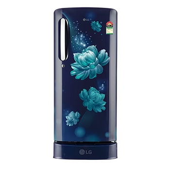 Front view of LG 185L Single Door Refrigerator with Base Stand Drawer, Smart Inverter Compressor, Smart Connect, Blue Charm, 5 Star GL-D201ABCU
