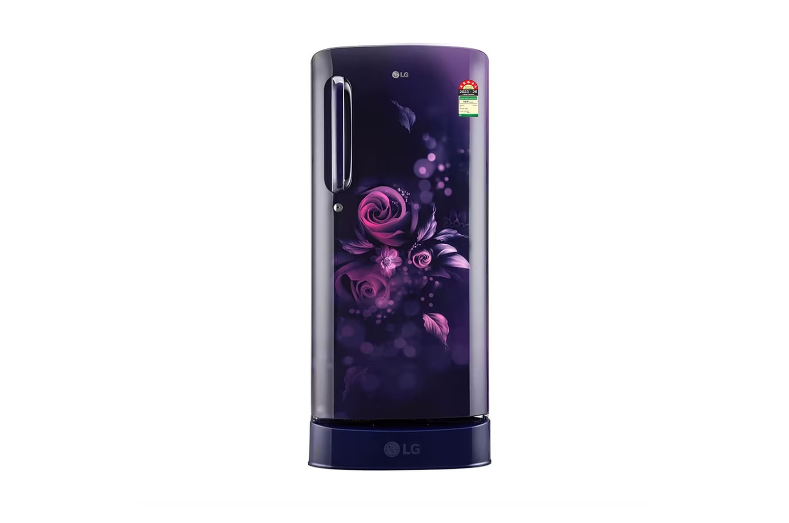 Front view of LG 185L Single Door Refrigerator, Smart Inverter Compressor, Base Stand Drawer, Blue Euphoria Finish, 5 Star GL-D201ABEU