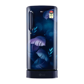 Front view of LG 185L Single Door Refrigerator with Base Stand Drawer, Smart Inverter Compressor, Blue Ilan Finish, 5 Star GL-D201ABIU