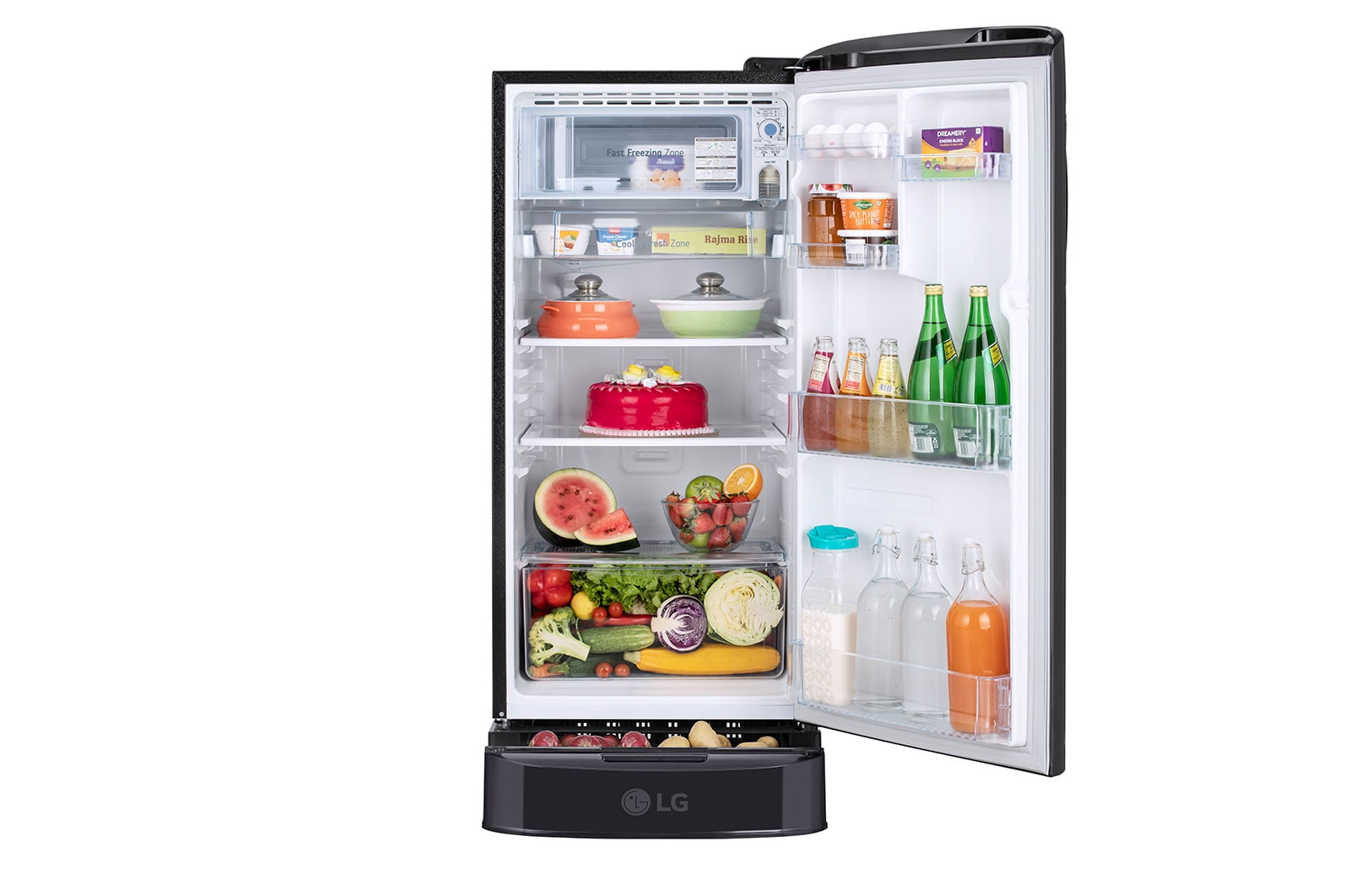 LG 185L, 3 Star, With Base Stand Drawer, Ebony Regal Finish, Direct Cool Single Door Refrigerator, GL-D201AELD