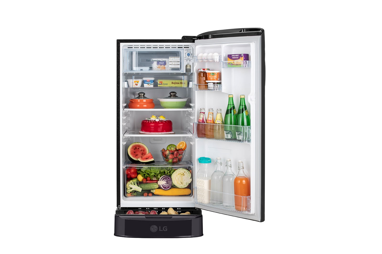 LG 185L, 3 Star, With Base Stand Drawer, Ebony Regal Finish, Direct Cool Single Door Refrigerator, GL-D201AERD
