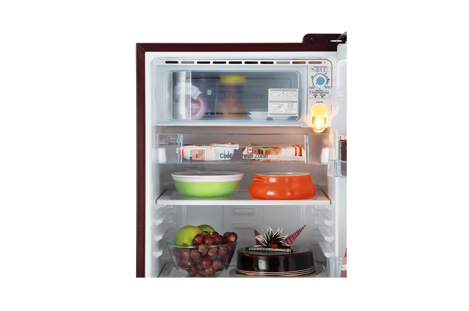 LG 185L Single Door Refrigerator with Base Stand Drawer, Smart Inverter Compressor, Smart Connect, Scarlet Charm, 5 Star, GL-D201ASCU