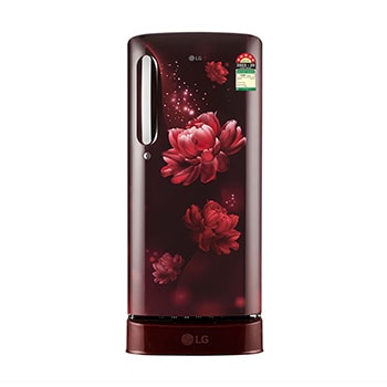 Front view of LG 185 L Single Door Refrigerator, Base Stand Drawer, Smart Inverter Compressor, Scarlet Charm, 2 Star GL-D201ASCU