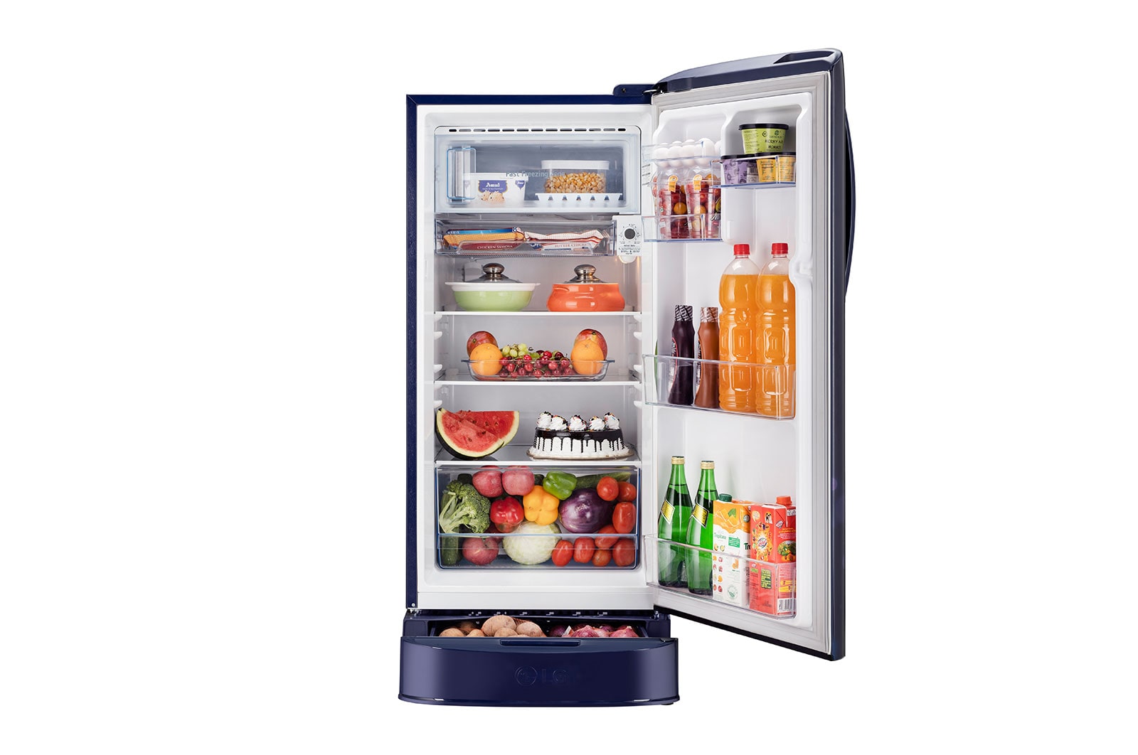 LG 201L, 5 Star, Smart Inverter Compressor, Smart Connect, With Base Stand Drawer, Blue Euphoria Finish, Direct Cool Single Door Refrigerator, GL-D211HBEZ