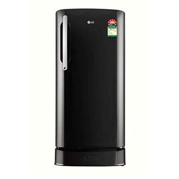 Front view of LG 201L Single Door Refrigerator, Base Stand Drawer, Anti-Bacterial Gasket, Ebony Sheen, 5 Star GL-D211HESZ