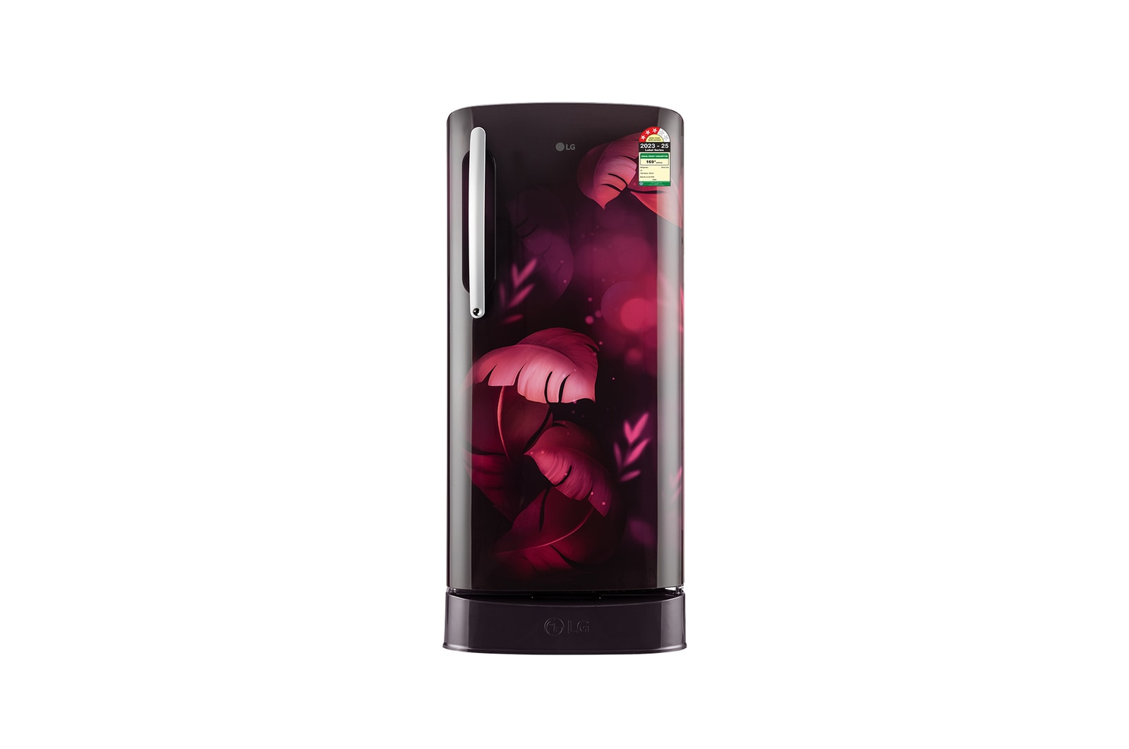 Front view of LG 201 L Single Door Refrigerator, Base Stand Drawer, Toughened Glass Shelves, Purple Ilan, 3 Star GL-D211HPID