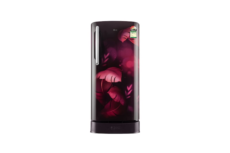 Front view of LG 201 L Single Door Refrigerator, Base Stand Drawer, Toughened Glass Shelves, Purple Ilan, 3 Star GL-D211HPID
