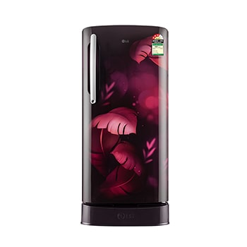Front view of LG 201 L Single Door Refrigerator, Base Stand Drawer, Toughened Glass Shelves, Purple Ilan, 3 Star GL-D211HPID