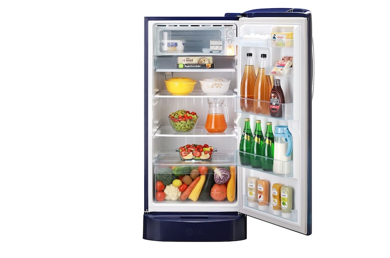 LG 205L, 4 Star, Smart Inverter Compressor, Smart Connect, With Base Stand Drawer, Blue Charm Finish, Direct Cool Single Door Refrigerator, GL-D221ABCY