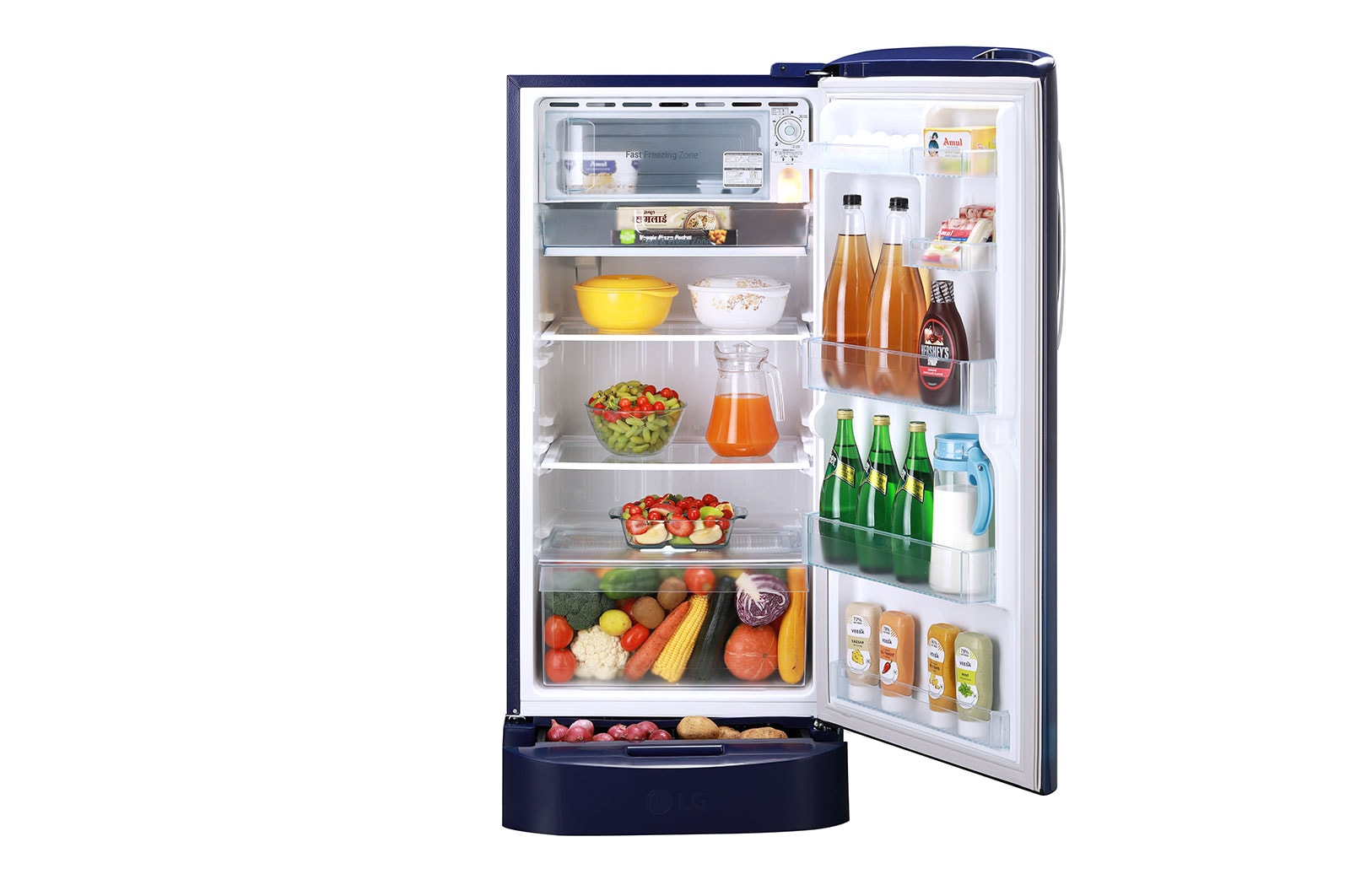 LG 205L, 5 Star, Smart Inverter Compressor, Smart Connect, With Base Stand Drawer, Blue Euphoria Finish, Direct Cool Single Door Refrigerator, GL-D221ABEZ