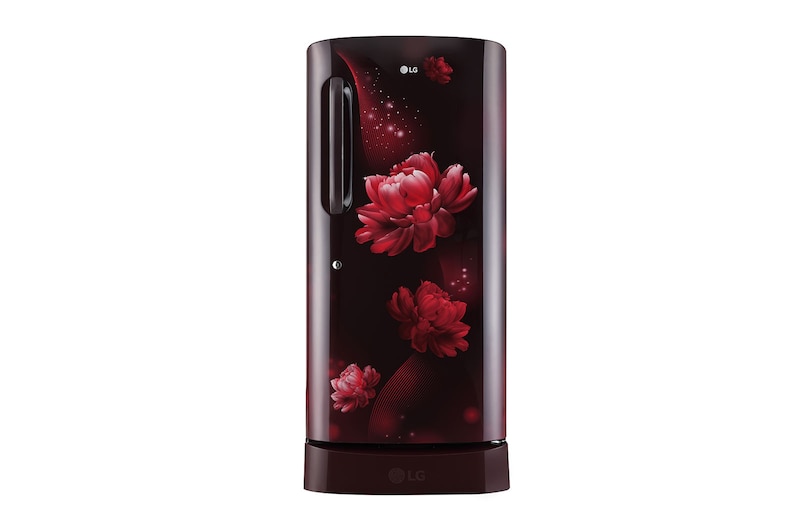 Front view of LG 205L,5 Star, Smart Inverter Compressor, Smart Connect, With Base Stand Drawer, Scarlet Charm Finish, Direct Cool Single Door Refrigerator GL-D221ASCU