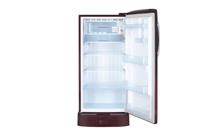 LG 205L,5 Star, Smart Inverter Compressor, Smart Connect, With Base Stand Drawer, Scarlet Charm Finish, Direct Cool Single Door Refrigerator, GL-D221ASCU