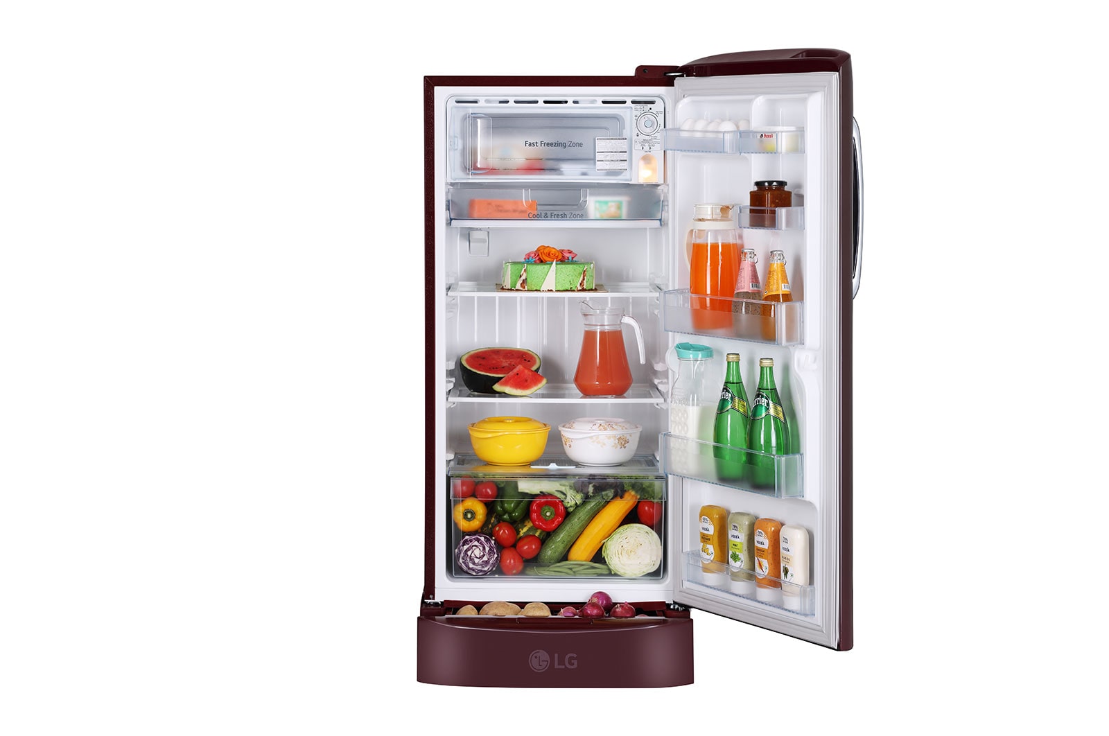 LG 205L, 5 Star, Smart Inverter Compressor, Smart Connect, With Base Stand Drawer, Scarlet Euphoria Finish, Direct Cool Single Door Refrigerator, GL-D221ASEZ
