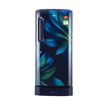 Front view of LG 210L Single Door Refrigerator, Base Stand Drawer, Smart Inverter Compressor, Blue Aurora Finish, 5 Star GL-D231ABAU