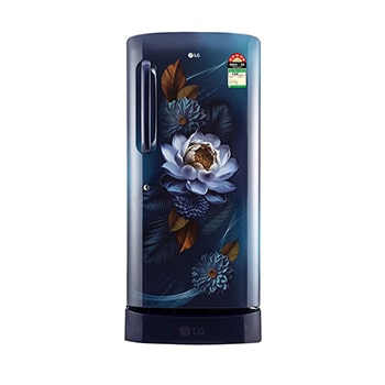 Front view of LG 210L Single Door Refrigerator, Base Stand Drawer, Smart Inverter Compressor, Blue Water Lily, 5-Star GL-D231ABWU