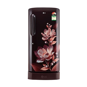 Front view of LG 210 L Single Door Refrigerator, Base Stand Drawer, Anti-Bacterial Gasket, Scarlet Marvel, 3 Star GL-D231ASMD
