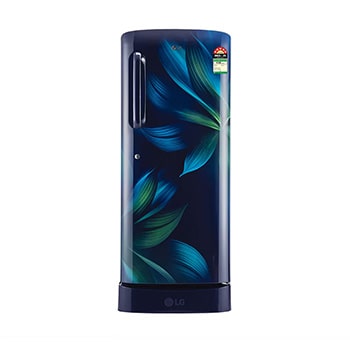 Front view of LG 224L Single Door Refrigerator, Base Stand Drawer, Smart Inverter Compressor, Blue Aurora, 5 Star GL-D241ABAU