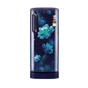 Front view of LG 224L Single Door Refrigerator, Base Stand Drawer, Smart Connect, Blue Charm, 4 Star GL-D241ABCY