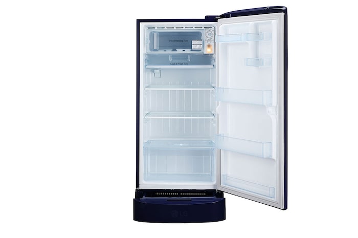 LG 224L Single Door Refrigerator, Smart Inverter Compressor, Base Stand Drawer, Blue Euphoria Finish, 4 Star, GL-D241ABEY