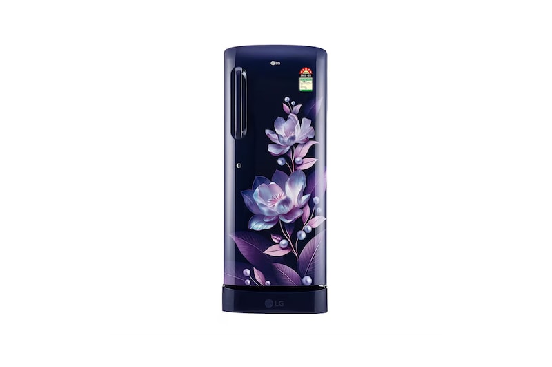 Front view of LG 224L Single Door Refrigerator, Base Stand Drawer, Smart Inverter Compressor, Blue Marvel, 5 Star GL-D241ABMU
