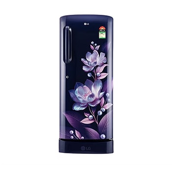Front view of LG 224L Single Door Refrigerator, Base Stand Drawer, Smart Inverter Compressor, Blue Marvel, 5 Star GL-D241ABMU