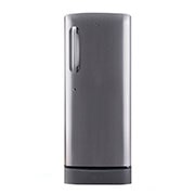 Front view of LG 224L Single Door Refrigerator with Base Stand Drawer, Smart Inverter Compressor, and Smart Connect in Shiny Steel, 5-Star GL-D241APZU