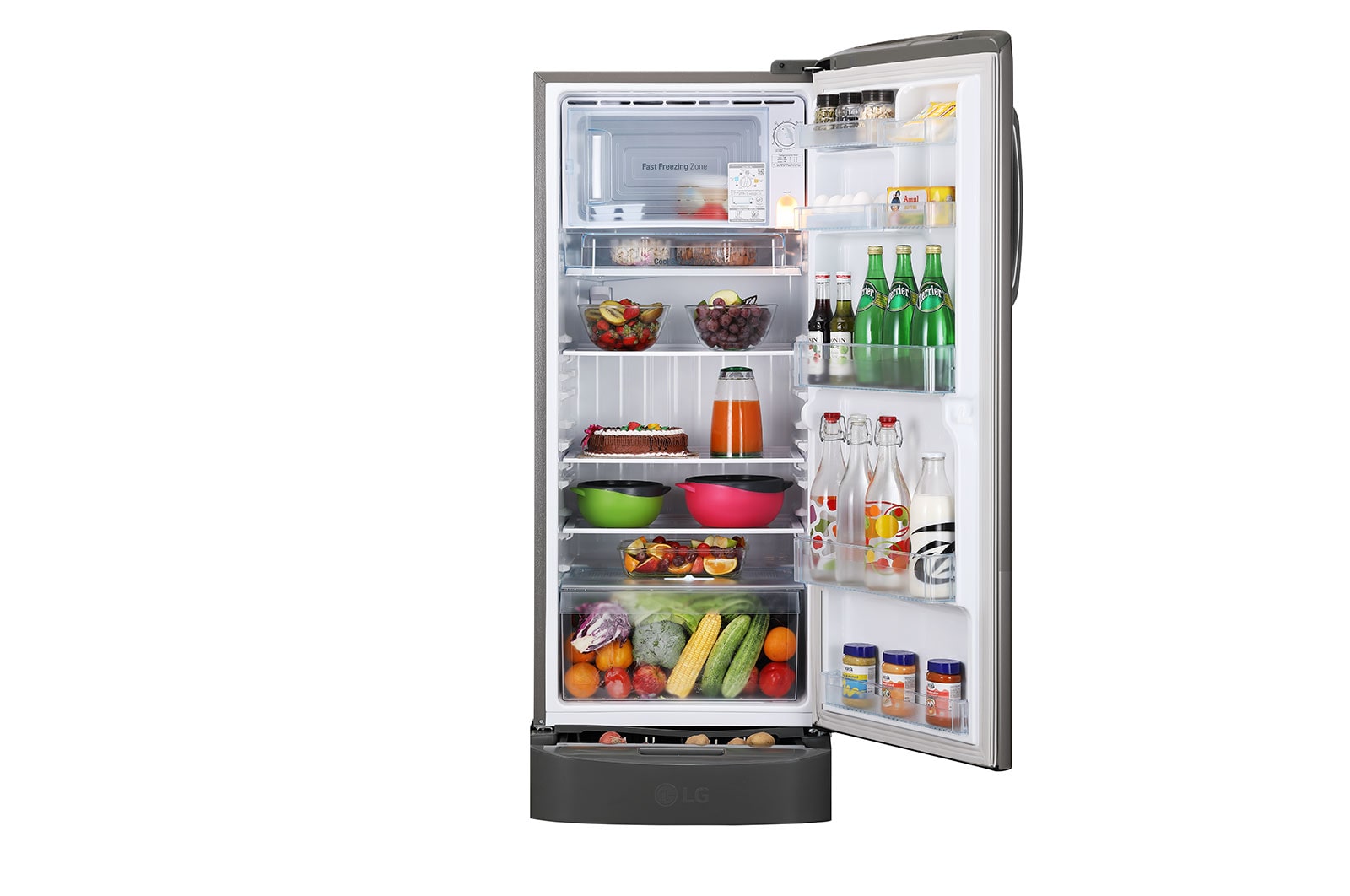 LG 224L Single Door Refrigerator with Base Stand Drawer, Smart Inverter Compressor, and Smart Connect in Shiny Steel, 5-Star, GL-D241APZU