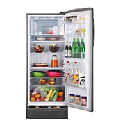 LG 224L Single Door Refrigerator with Base Stand Drawer, Smart Inverter Compressor, and Smart Connect in Shiny Steel, 5-Star, GL-D241APZU