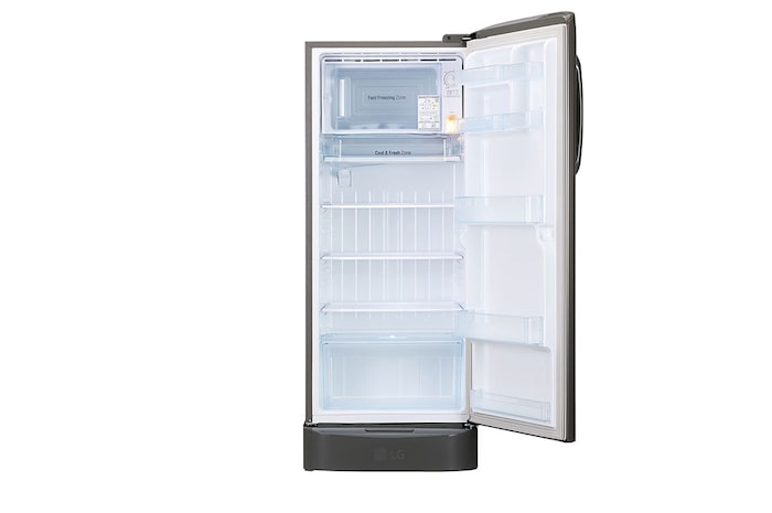 LG 224L Single Door Refrigerator, Base Stand Drawer, Smart Inverter Compressor, Smart Connect, Shiny Steel, 5 Star, GL-D241APZU